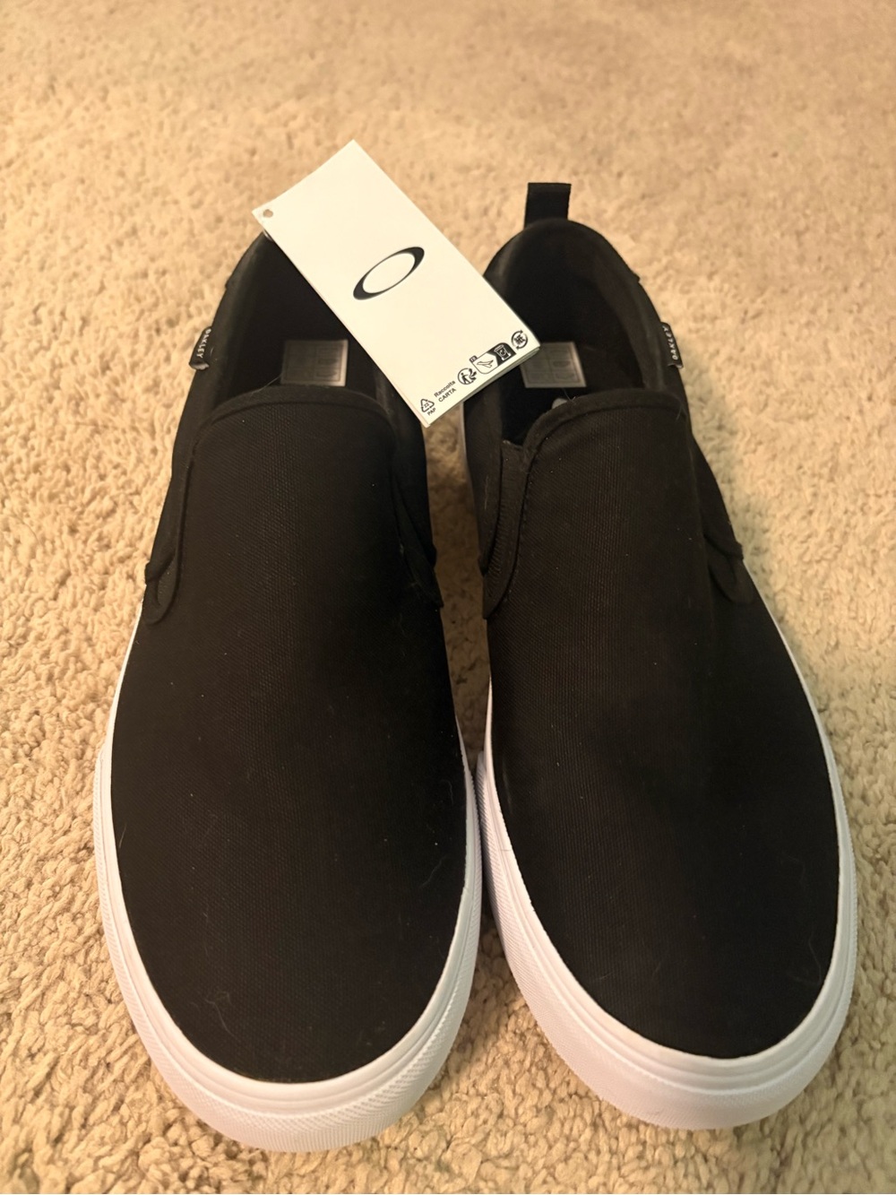 Oakley Black Slip-On Canvas Loafers with White Sole